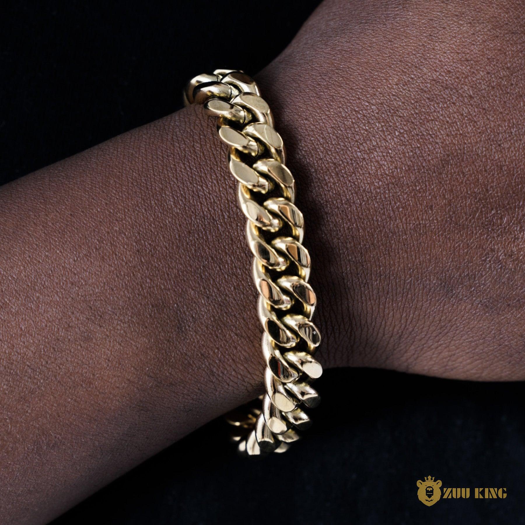 12mm No-stone Miami Cuban Bracelet In Gold Plated ZUU KING