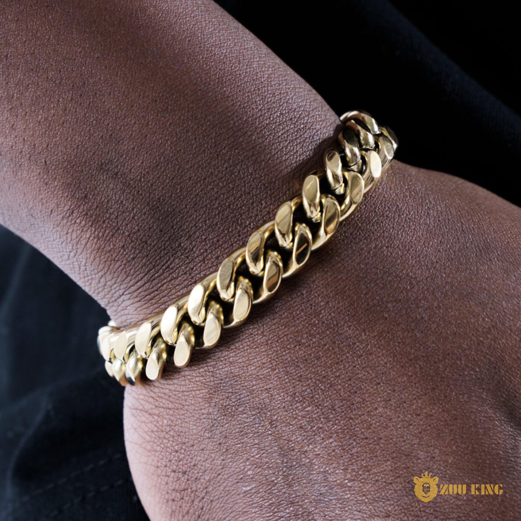 12mm No-stone Miami Cuban Bracelet In Gold Plated ZUU KING