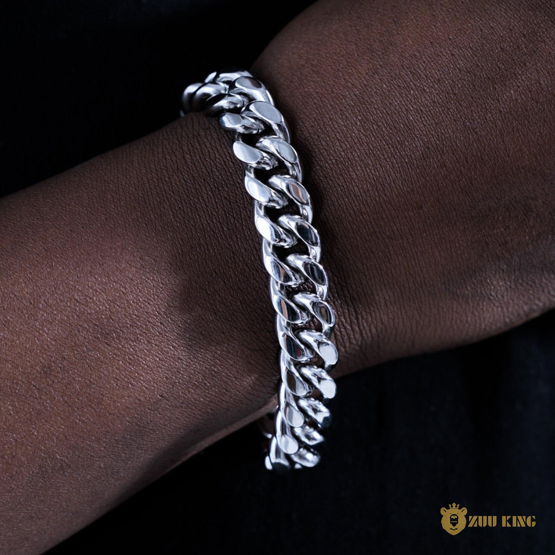 12mm No-stone Miami Cuban Bracelet In White Gold Plated ZUU KING