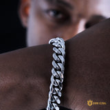 12mm No-stone Miami Cuban Bracelet In White Gold Plated ZUU KING