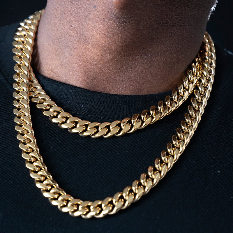 12mm No-stone Miami Cuban Chain In 18k Gold Plated ZUU KING