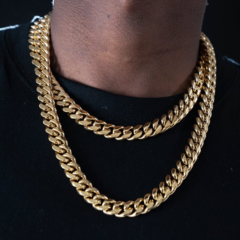 12mm No-stone Miami Cuban Chain In 18k Gold Plated ZUU KING