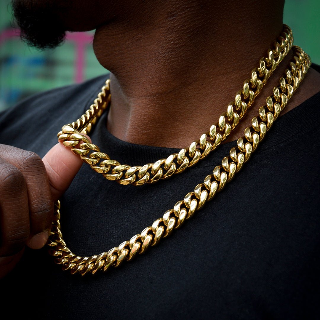 12mm No-stone Miami Cuban Chain In 18k Gold Plated ZUU KING