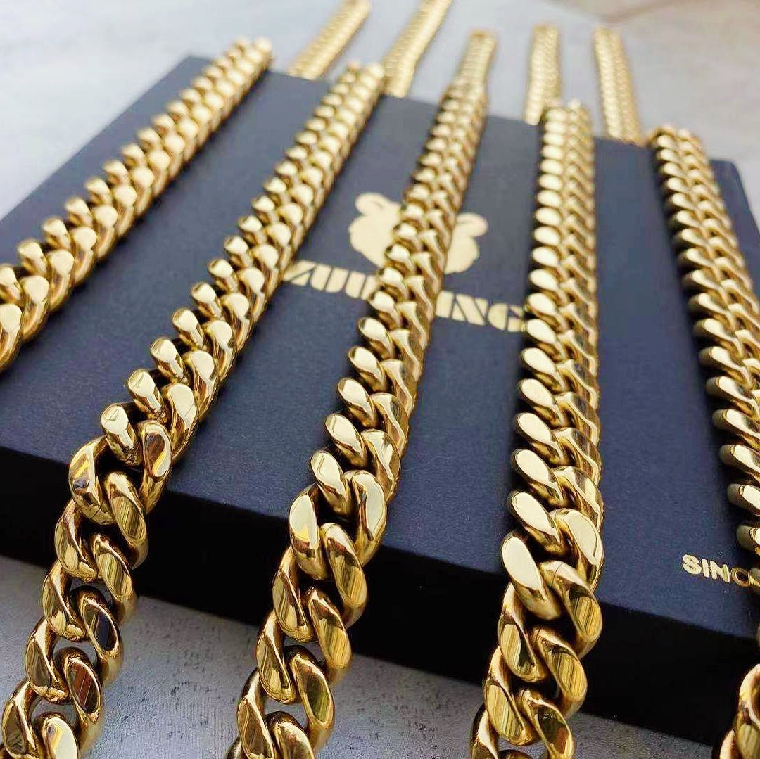 12mm No-stone Miami Cuban Chain In 18k Gold Plated ZUU KING