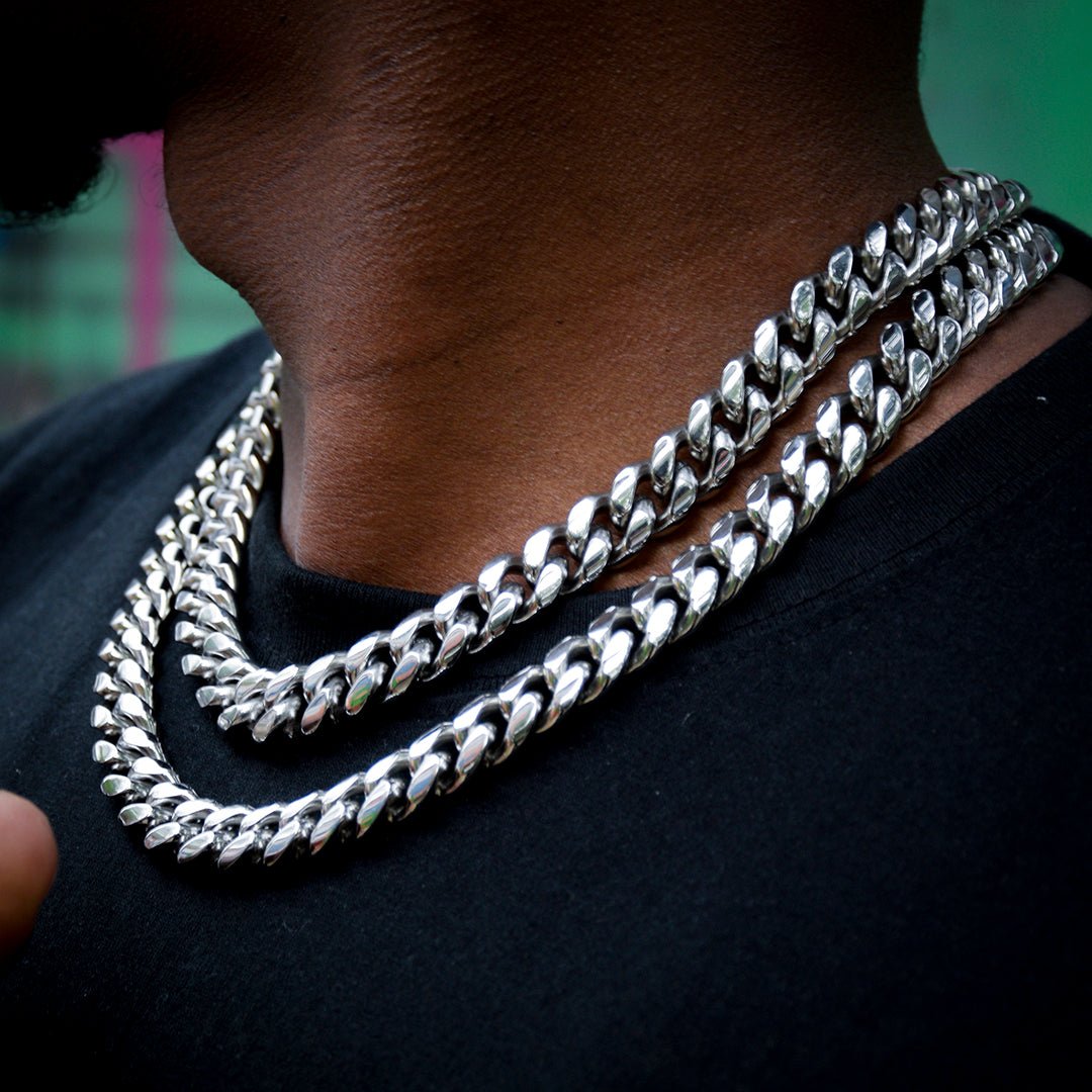 12mm No-stone Miami Cuban Chain In White Gold Plated ZUU KING