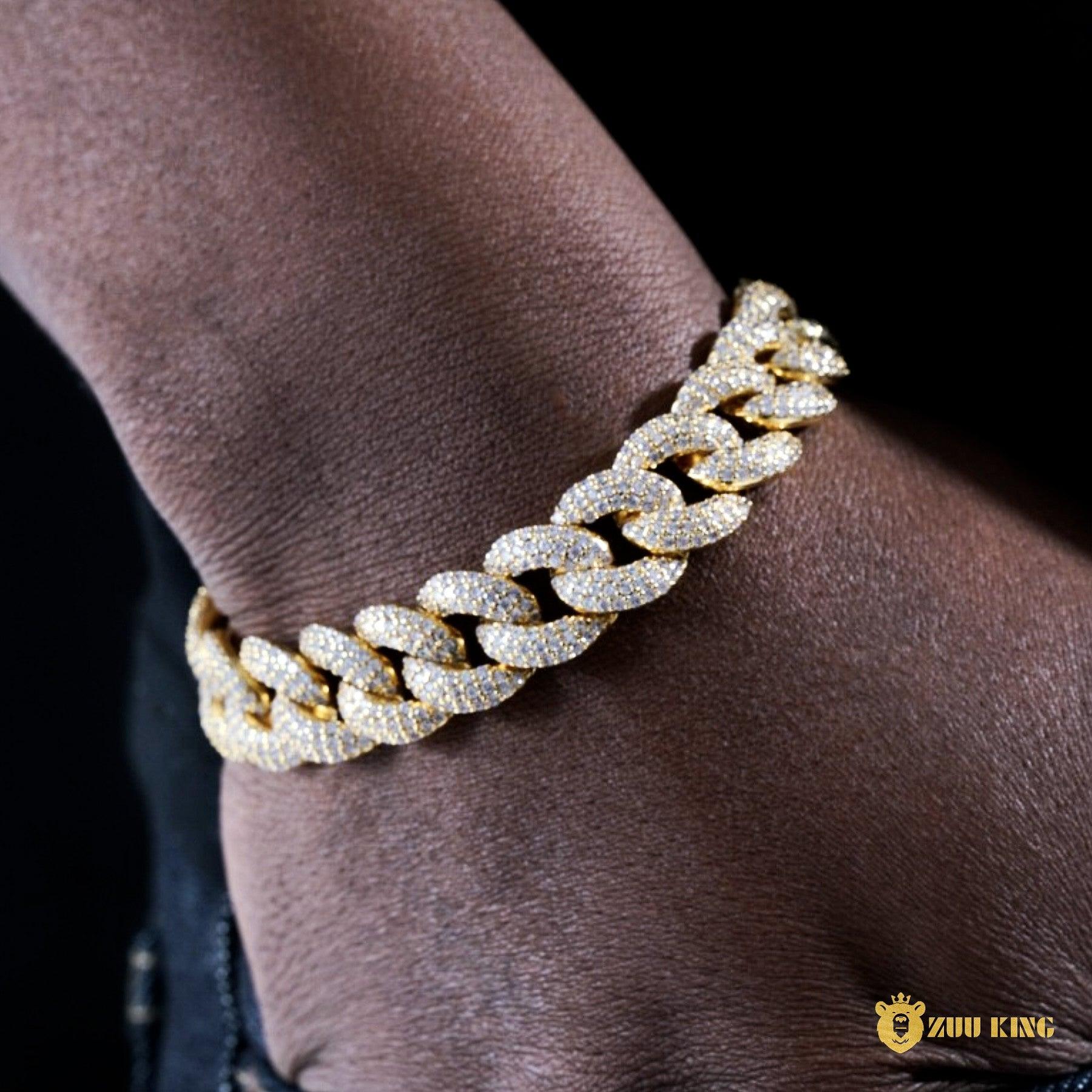 14mm 3-row Bubble Iced Cuban Bracelet In 18k Gold Plated ZUU KING
