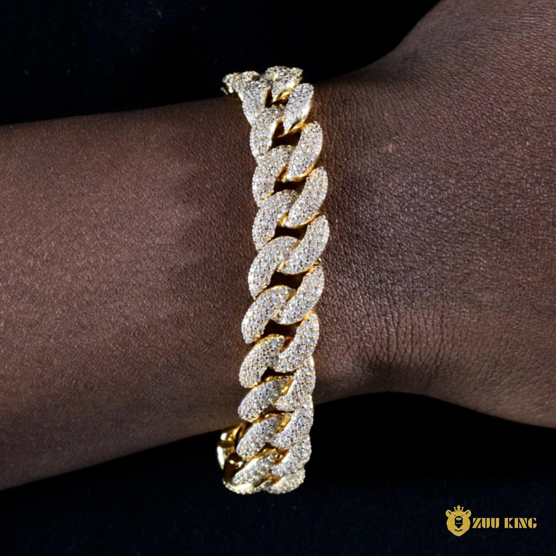 14mm 3-row Bubble Iced Cuban Bracelet In 18k Gold Plated ZUU KING