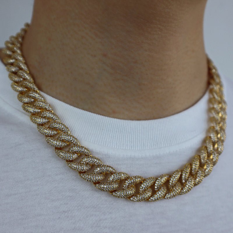 14mm 3-row Bubble Iced Cuban Chain In 18k Gold Plated ZUU KING