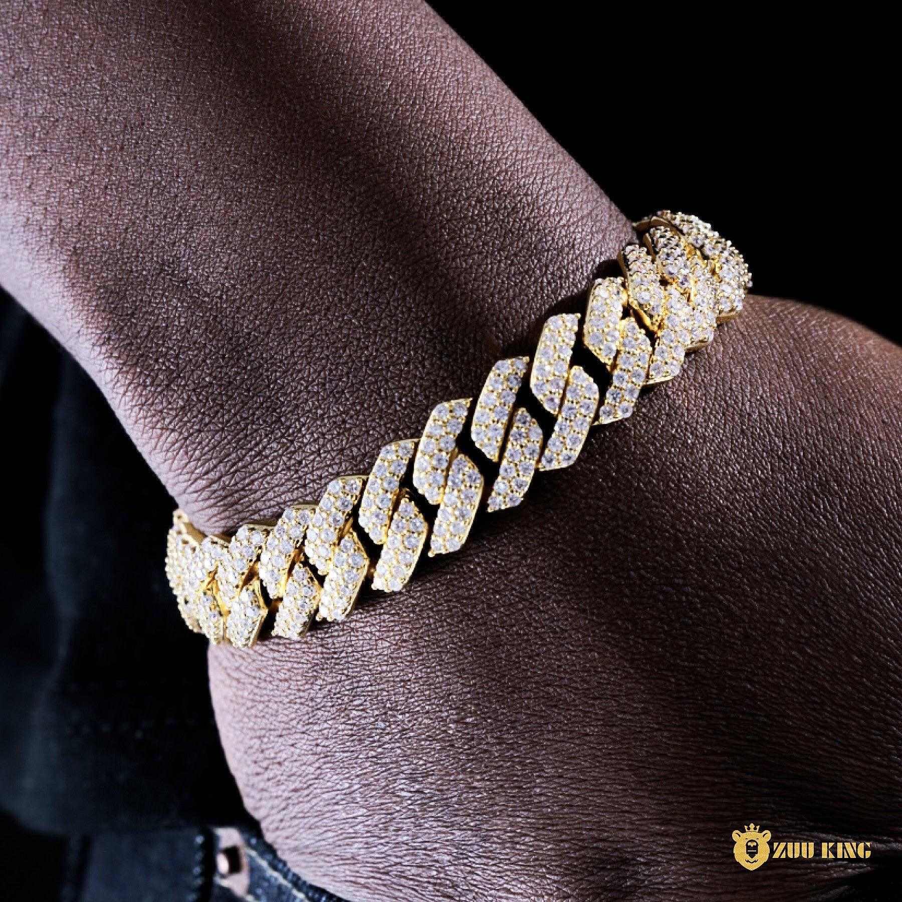 14mm Iced Prong Cuban Bracelet In 18k Gold Plated ZUU KING
