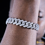 14mm Iced Prong Cuban Bracelet In 18k White Gold Plated ZUU KING