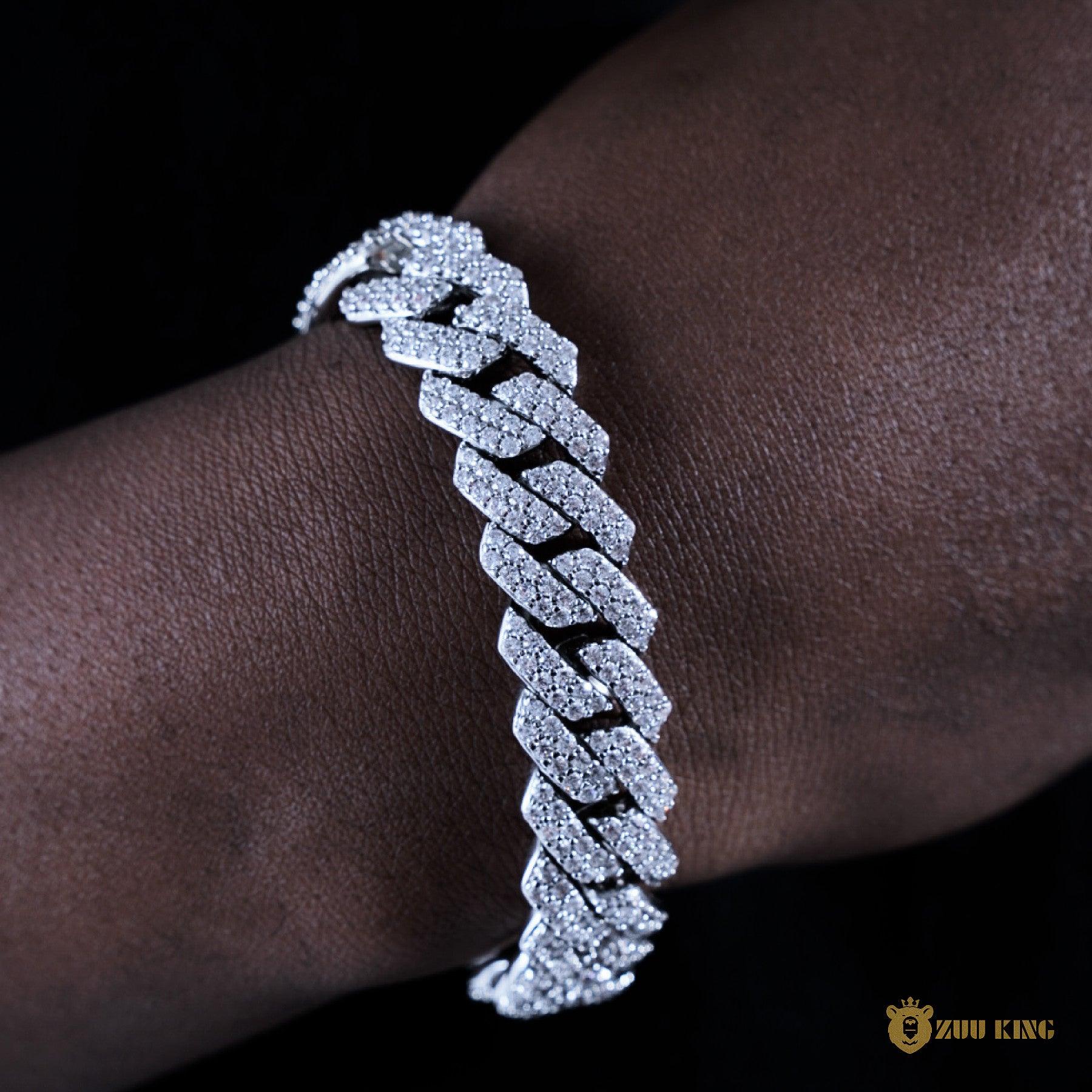 14mm Iced Prong Cuban Bracelet In 18k White Gold Plated ZUU KING