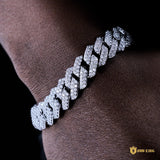 14mm Iced Prong Cuban Bracelet In 18k White Gold Plated ZUU KING