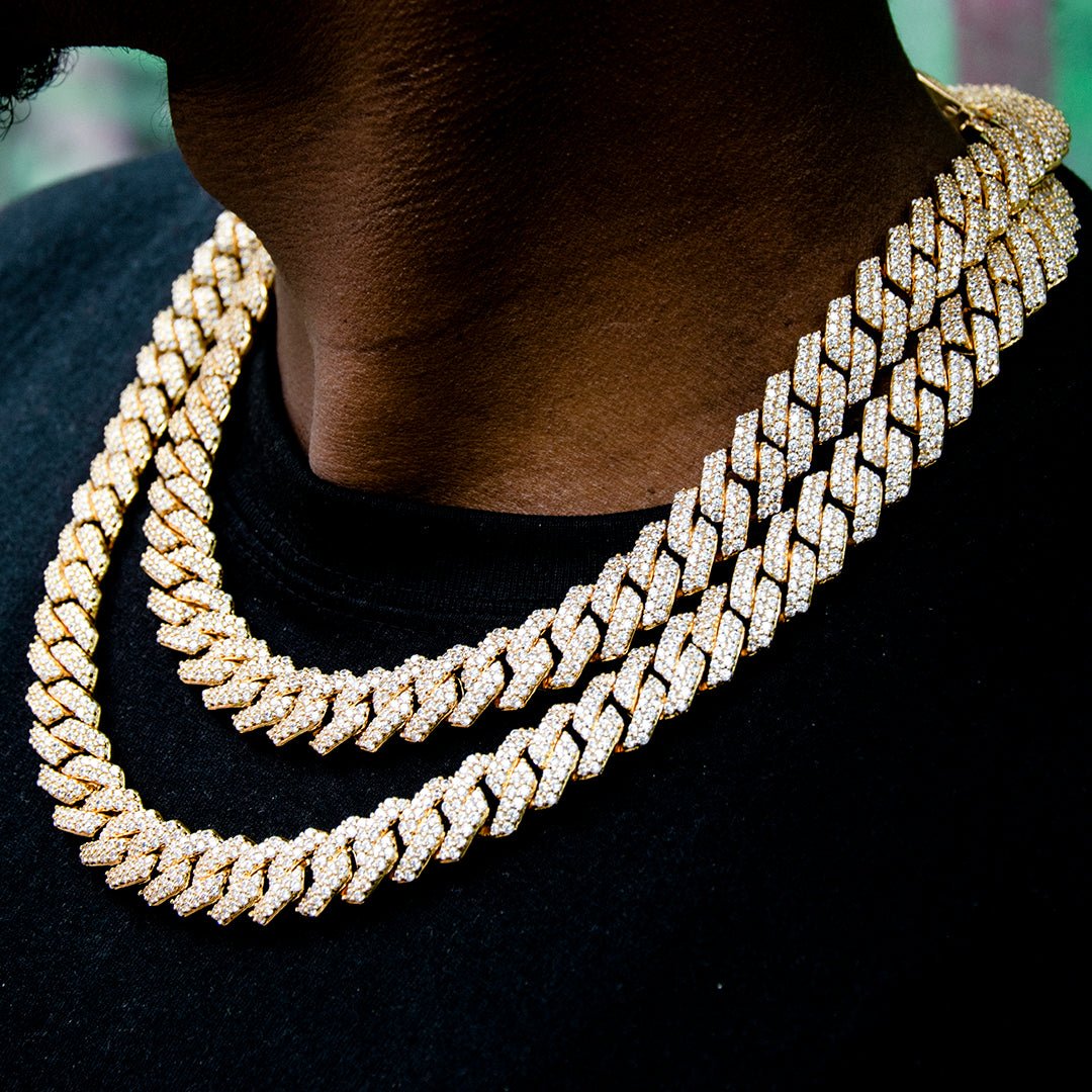 14mm Iced Prong Cuban Chain In 18k Gold Plated ZUU KING