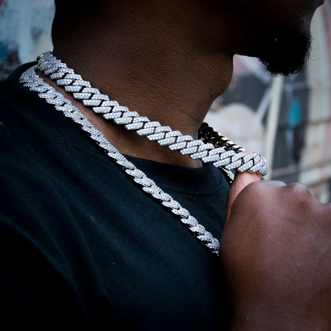 14mm Iced Prong Cuban Chain In White Gold Plated ZUU KING