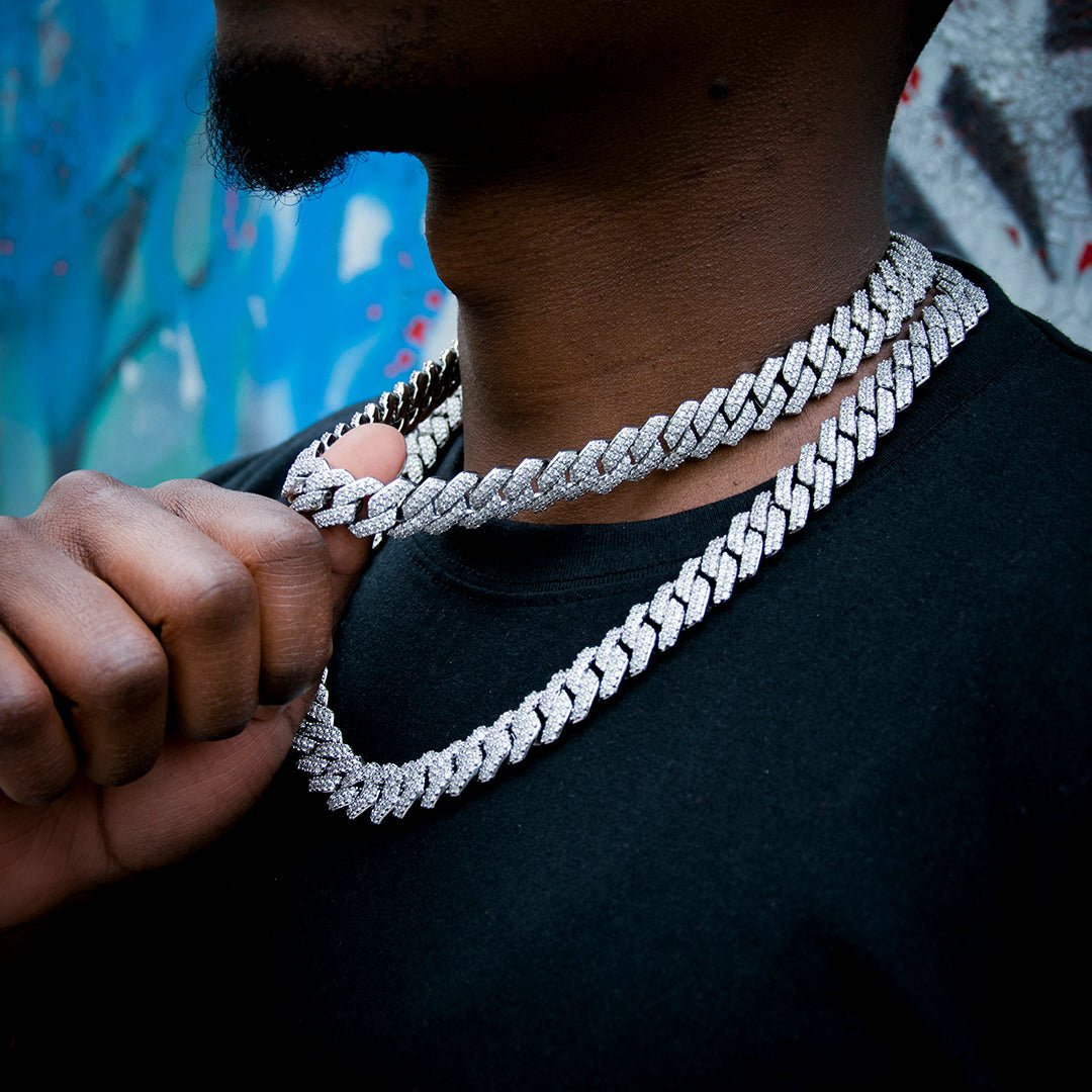 14mm Iced Prong Cuban Chain In White Gold Plated ZUU KING