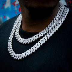 Iced Out Prong Chain 【5mm】　50㎝ 14mm Iced Prong Cuban Chain In White Gold Plated - Zuuking – ZUUKING