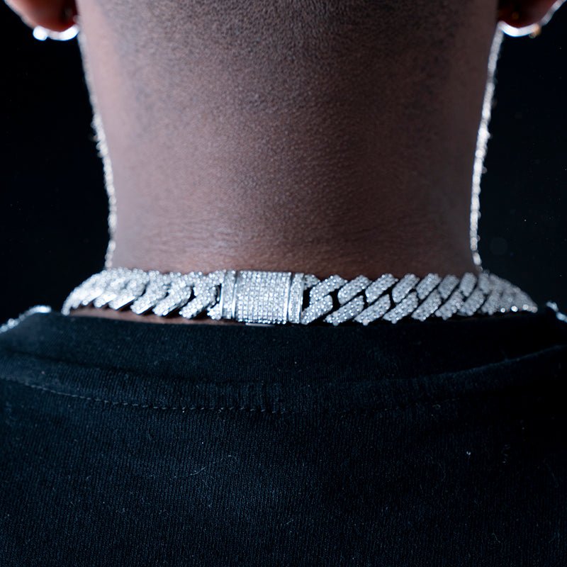 14mm Iced Prong Cuban Chain In White Gold Plated ZUU KING