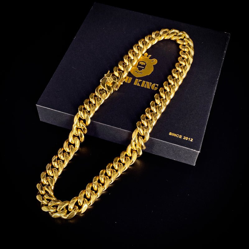 14mm No-stone Miami Cuban Chain In 18k Gold Plated ZUU KING