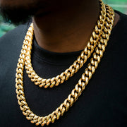 14mm No-stone Miami Cuban Chain In 18k Gold Plated