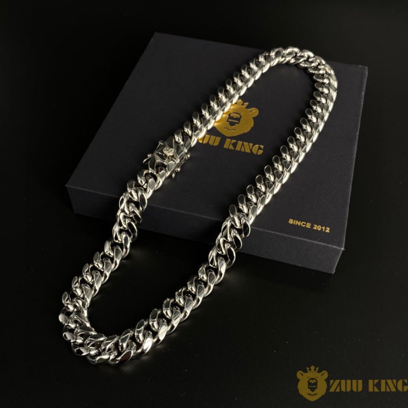 14mm No-stone Miami Cuban Chain In White Gold Plated ZUU KING