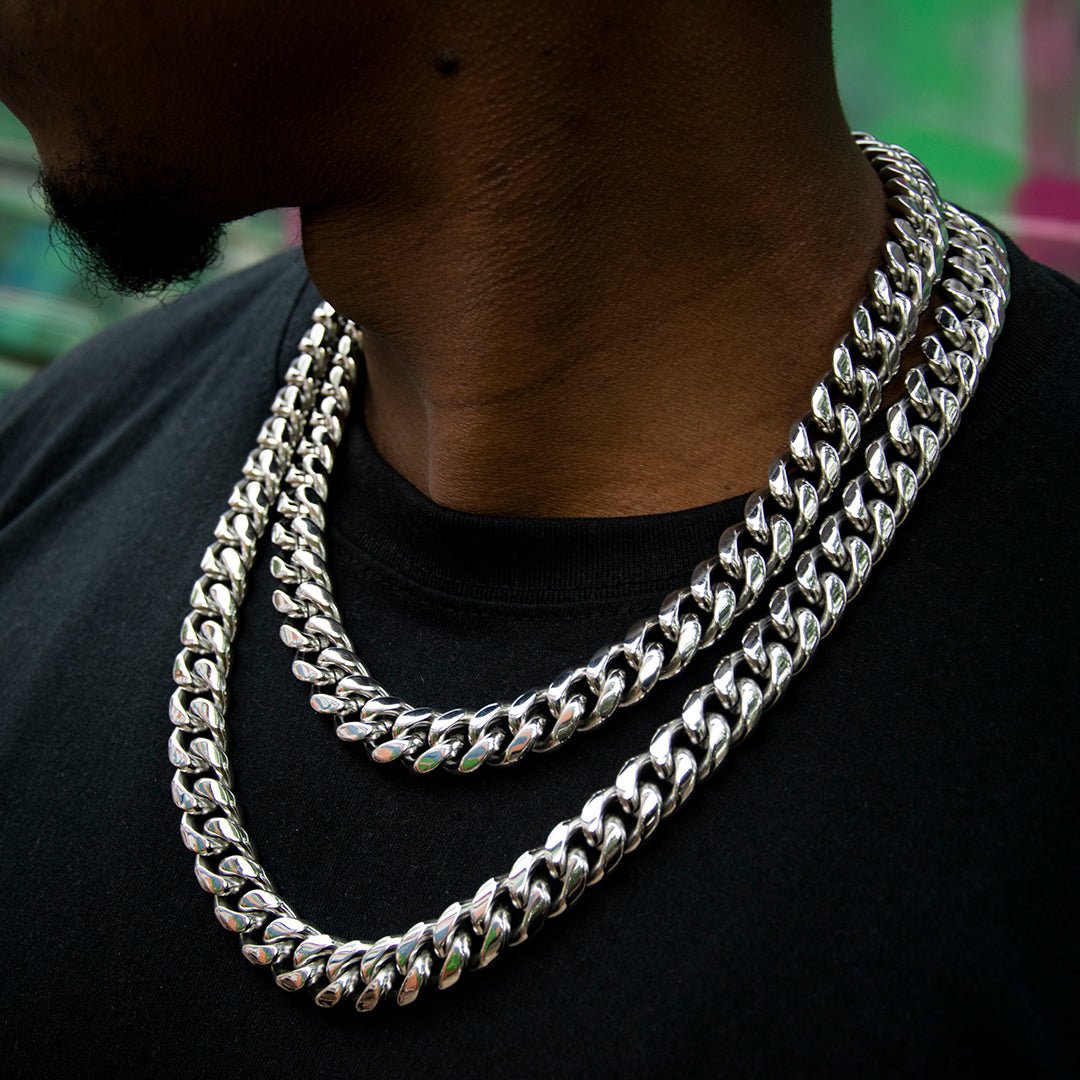 14mm No-stone Miami Cuban Chain In White Gold Plated ZUU KING