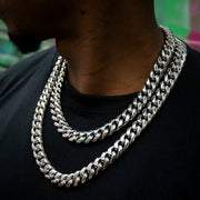 14mm No-stone Miami Cuban Chain In White Gold Plated