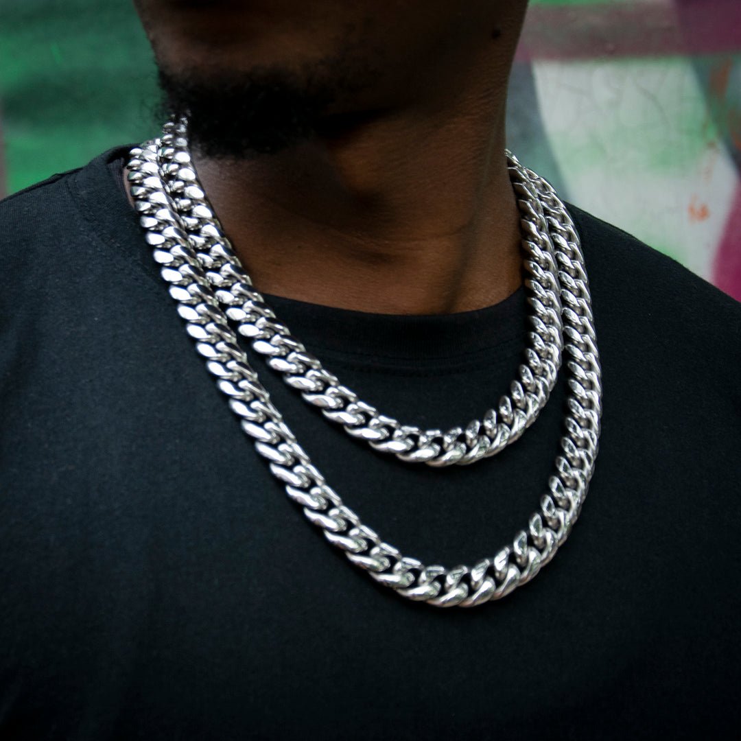 14mm No-stone Miami Cuban Chain In White Gold Plated ZUU KING