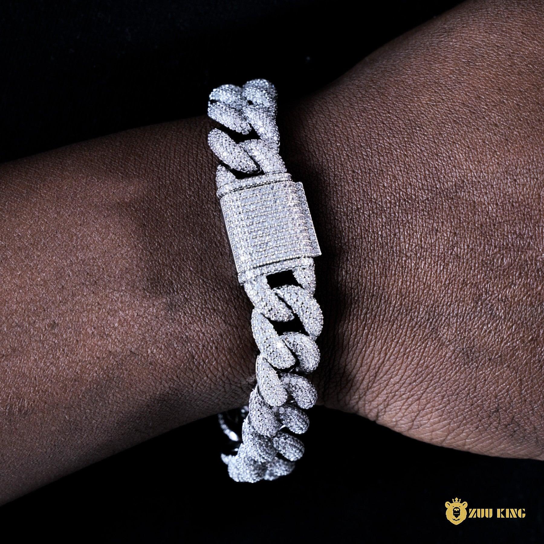 15mm 5-row Iced Cuban Bracelet In 18k White Gold ZUU KING