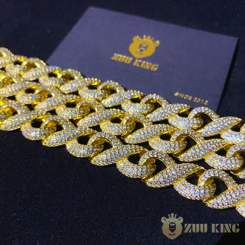 15mm Iced Geometry Cuban Bracelet In 18k Gold ZUU KING