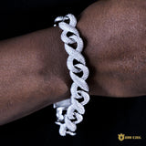 15mm Iced Geometry Cuban Bracelet In 18k White Gold ZUU KING