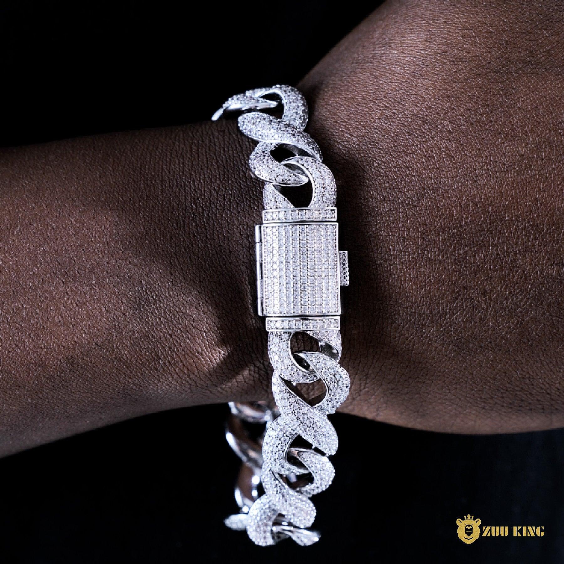 15mm Iced Geometry Cuban Bracelet In 18k White Gold ZUU KING