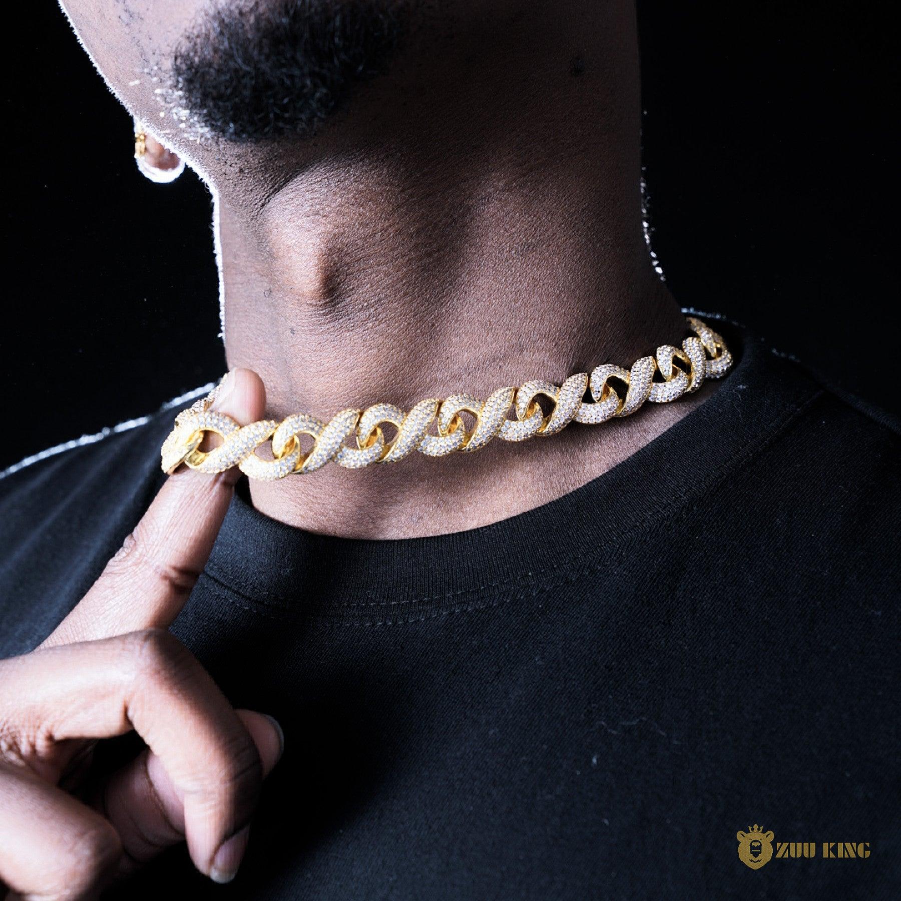 15mm Iced Geometry Cuban Chain In 18k Gold ZUU KING