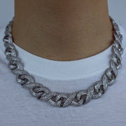 15mm Iced Geometry Cuban Chain In 18k White Gold