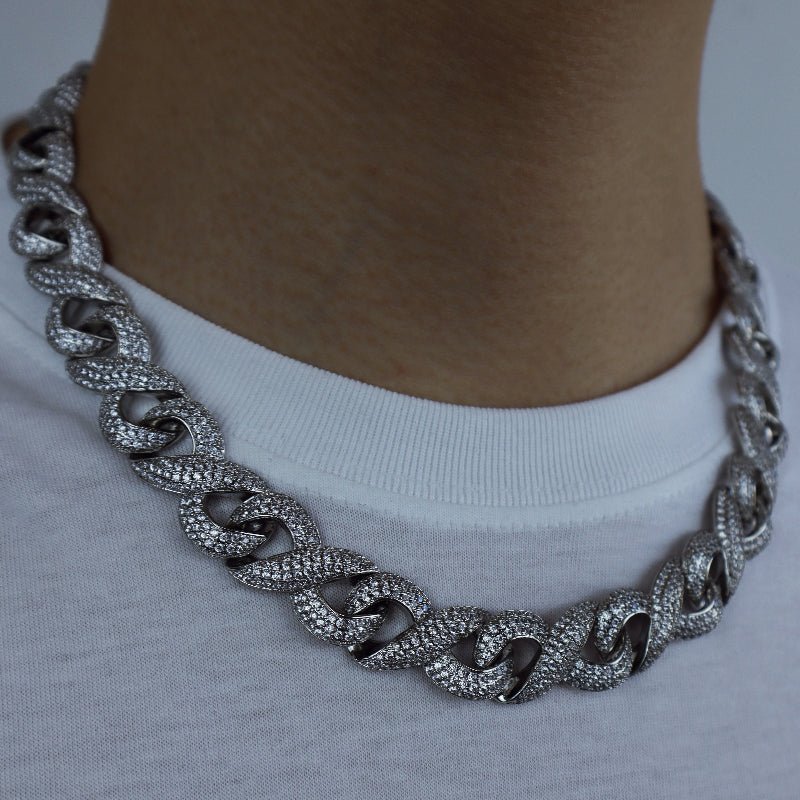 15mm Iced Geometry Cuban Chain In 18k White Gold ZUU KING