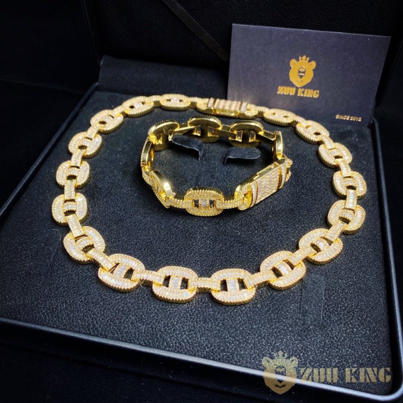 15mm New Iced Splicing Cuban Chain + Bracelet Set ZUU KING