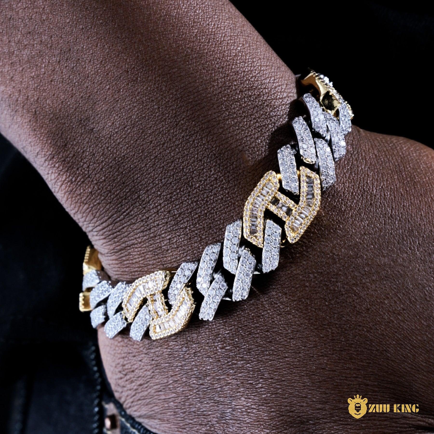 15mm Prong Baguette Gucci Cuban Bracelet In 18k White+gold ZUU KING
