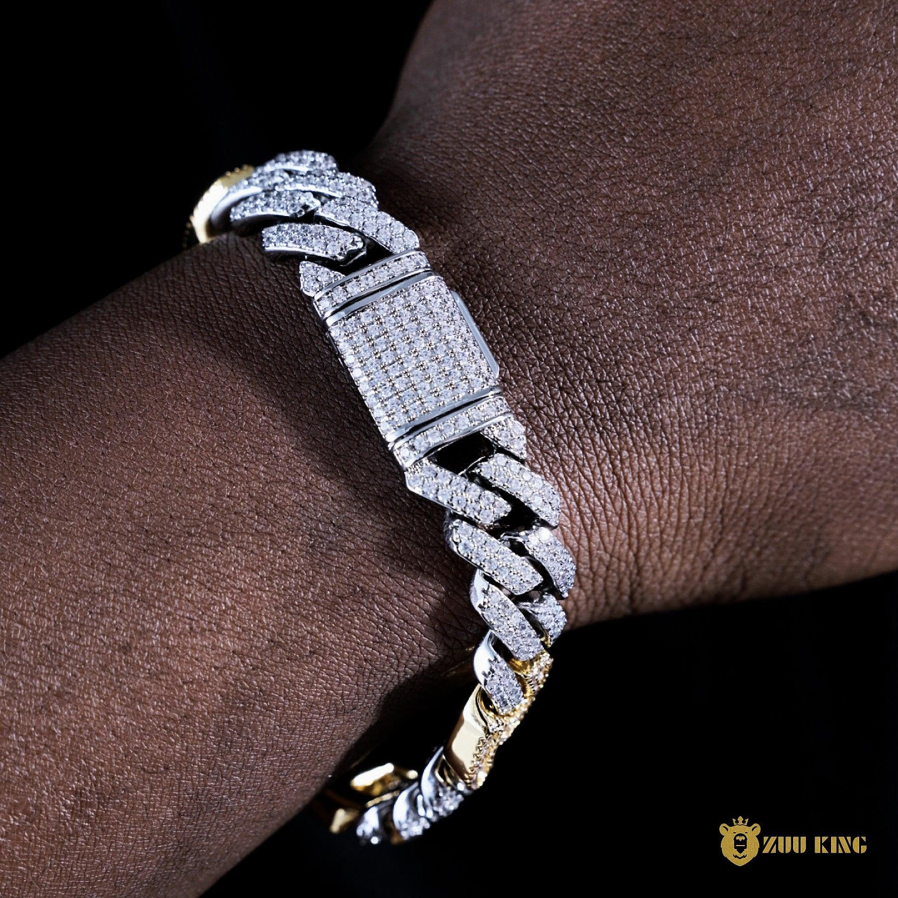 15mm Prong Baguette Gucci Cuban Bracelet In 18k White+gold ZUU KING