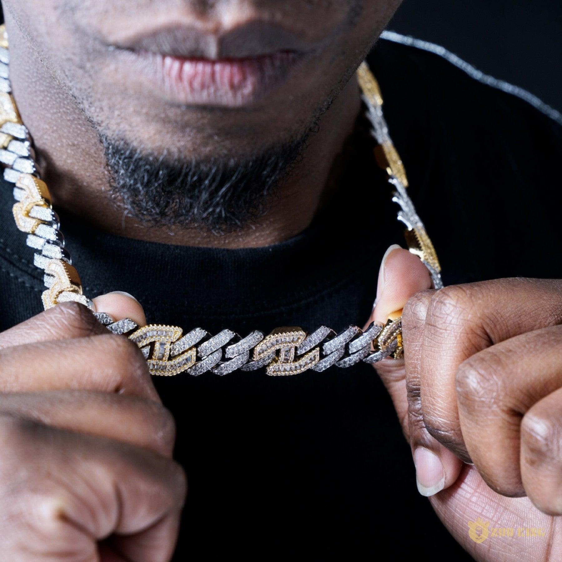 15mm Prong Baguette Gucci Cuban Chain White + Gold Plating ZUU KING