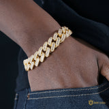 16mm Baguette & Round Cuban Bracelet In 18k Gold ZUU KING