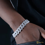 16mm Baguette & Round Cuban Bracelet In 18k White Gold ZUU KING