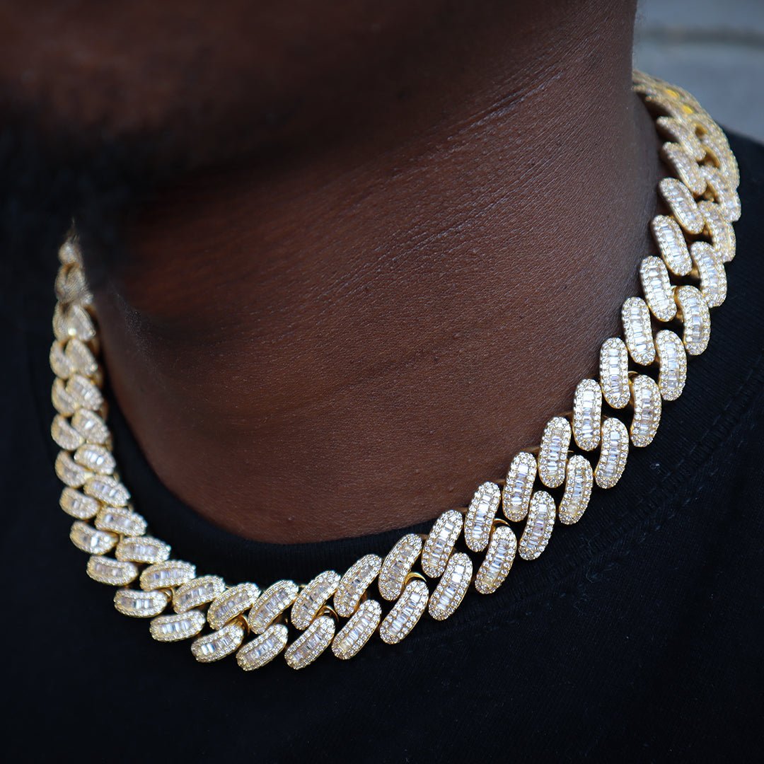 16mm Baguette & Round Cuban Chain In 18k Gold ZUU KING