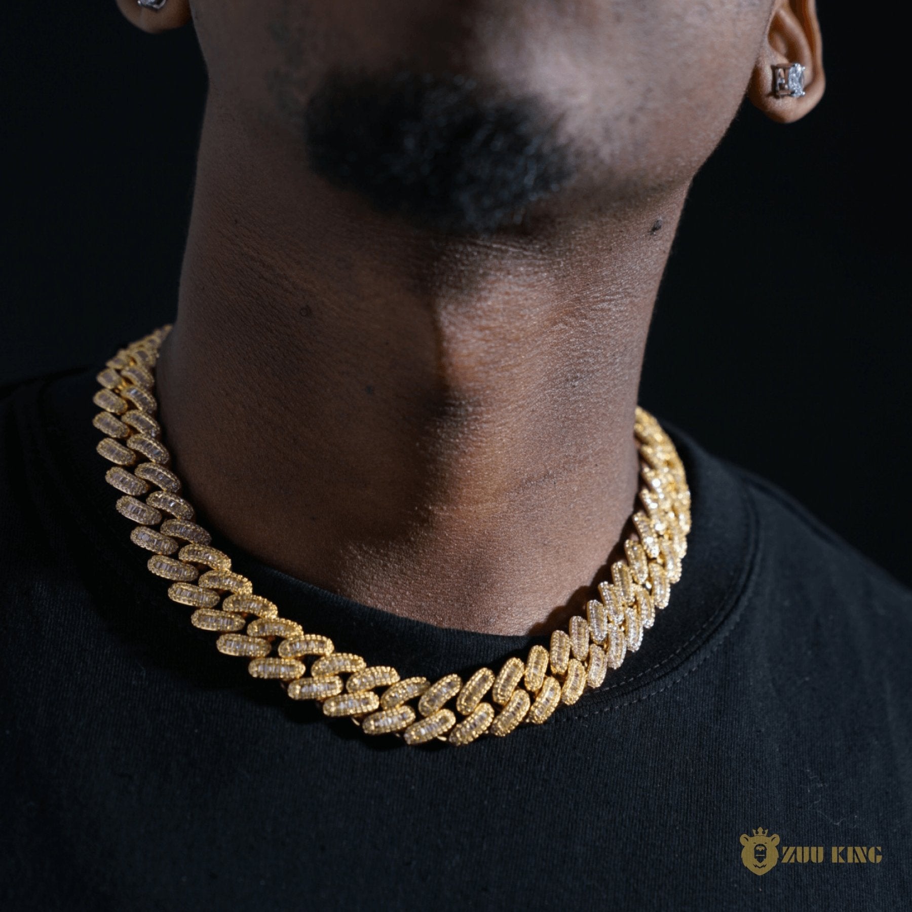 16mm Baguette & Round Cuban Chain In 18k Gold ZUU KING