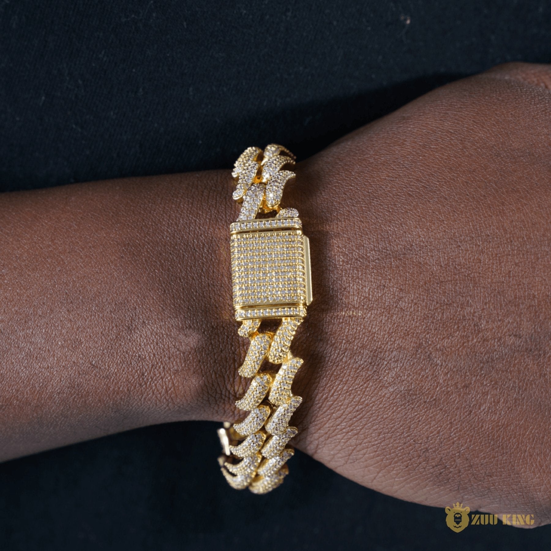 16mm Spiked Iced Cuban Bracelet In 18k Gold ZUU KING