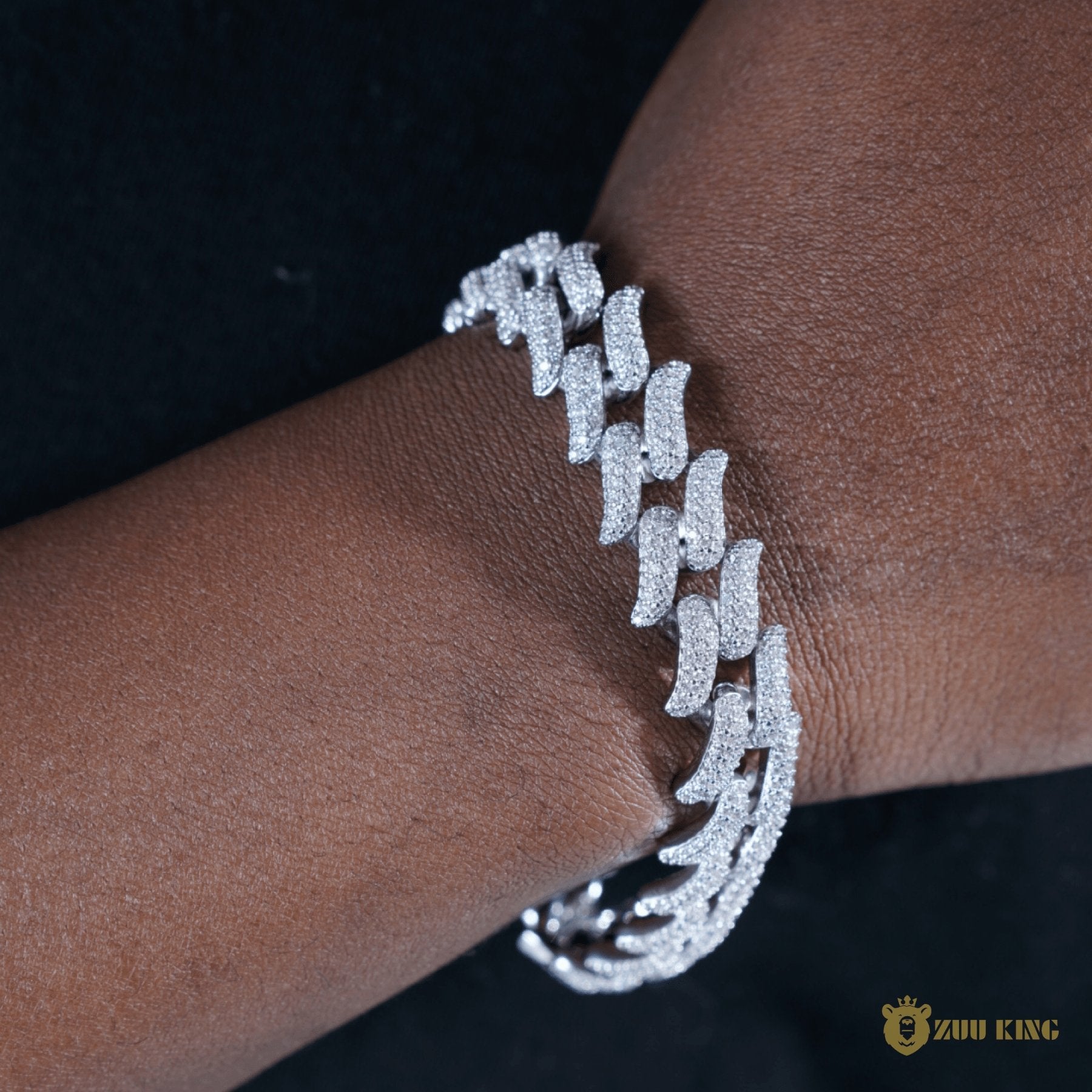 16mm Spiked Iced Cuban Bracelet In 18k White Gold ZUU KING