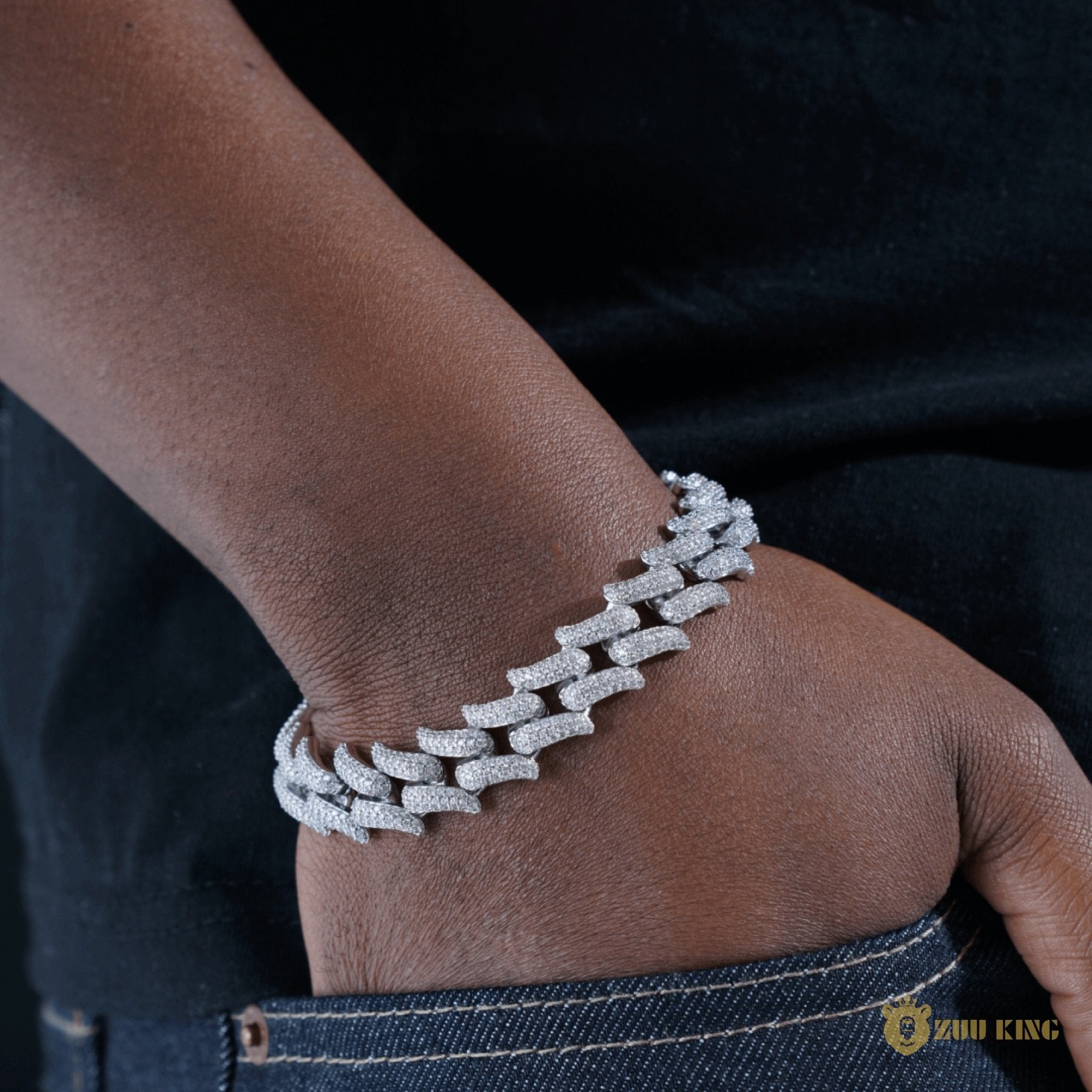 16mm Spiked Iced Cuban Bracelet In 18k White Gold ZUU KING