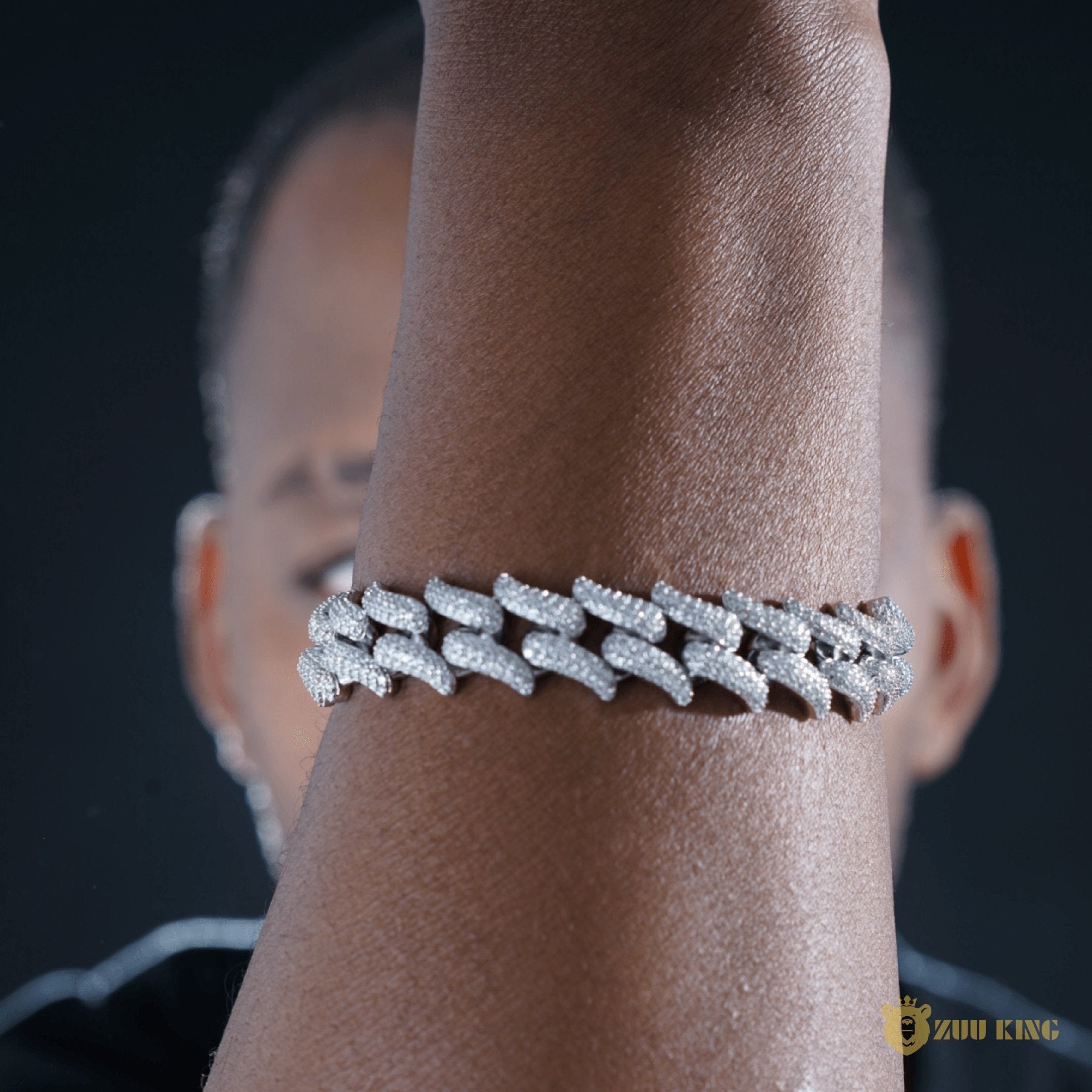 16mm Spiked Iced Cuban Bracelet In 18k White Gold ZUU KING