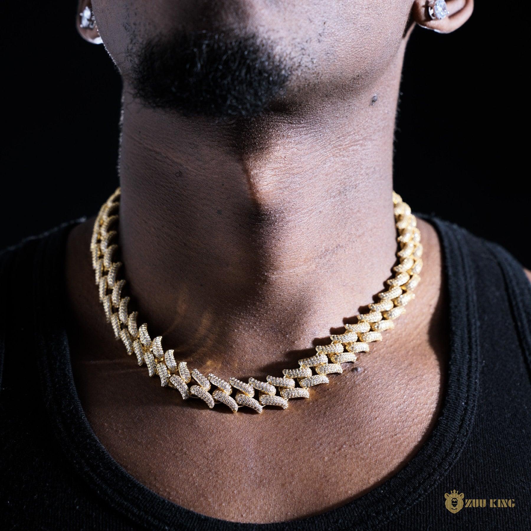 16mm Spiked Iced Cuban Chain In 18k Gold ZUU KING