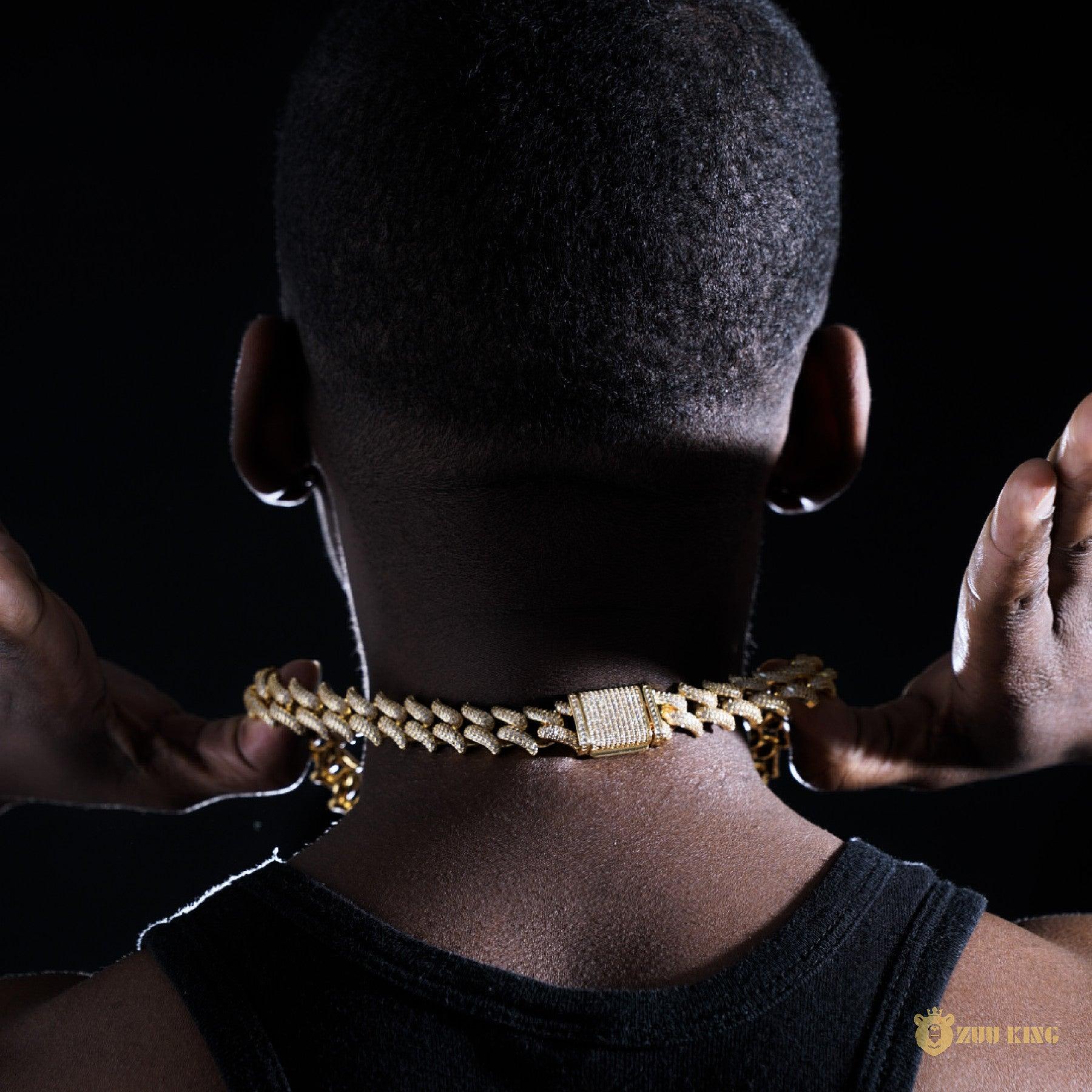 16mm Spiked Iced Cuban Chain In 18k Gold ZUU KING