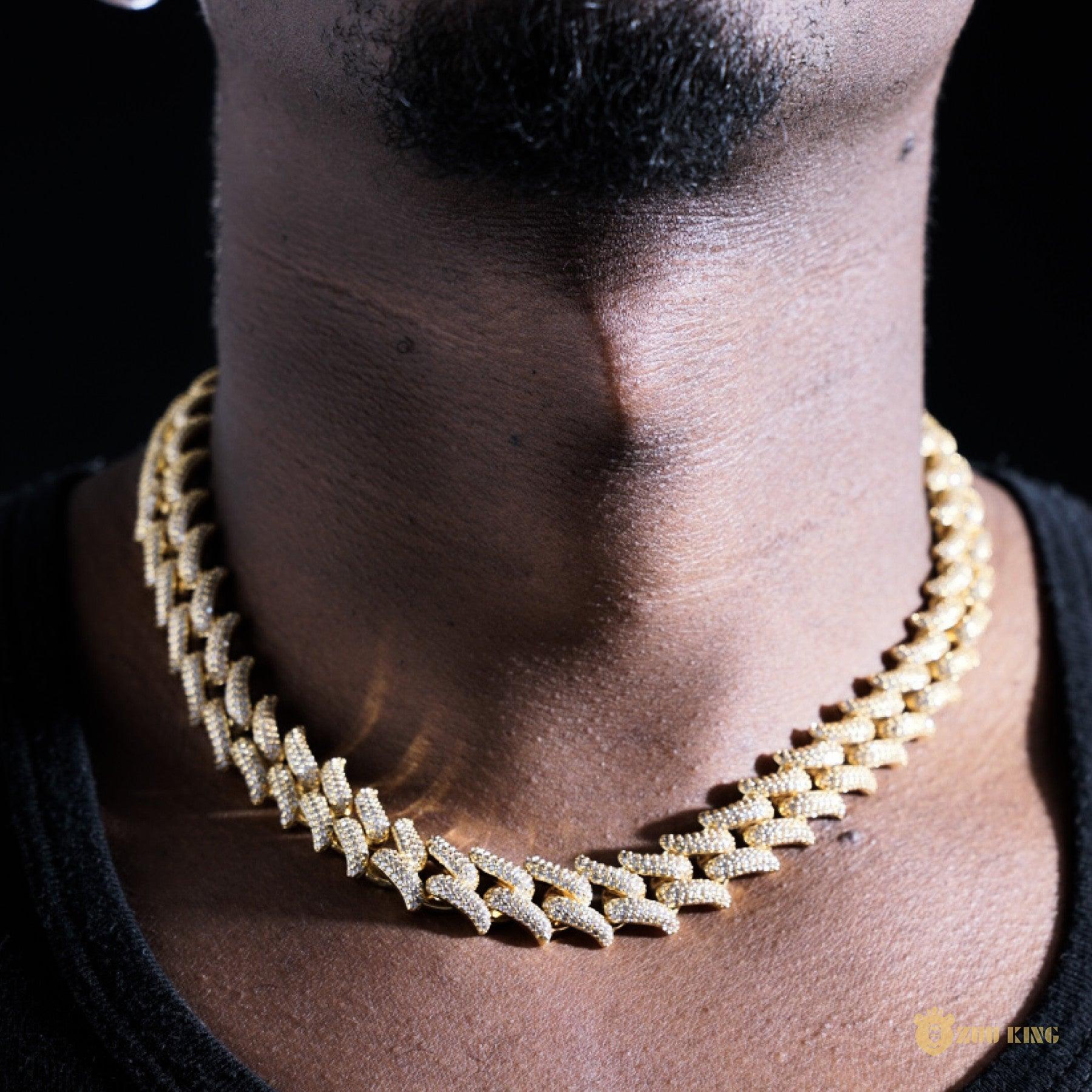 16mm Spiked Iced Cuban Chain In 18k Gold ZUU KING