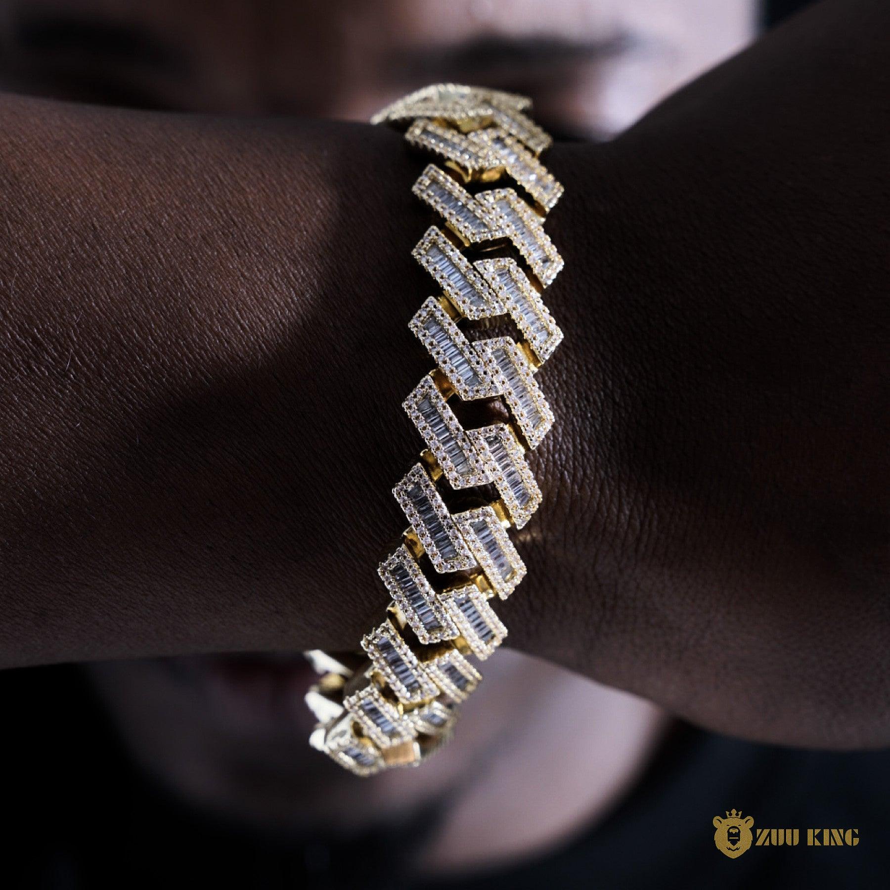 17mm Iced Square Ladder Cuban Bracelet In 18k Gold ZUU KING